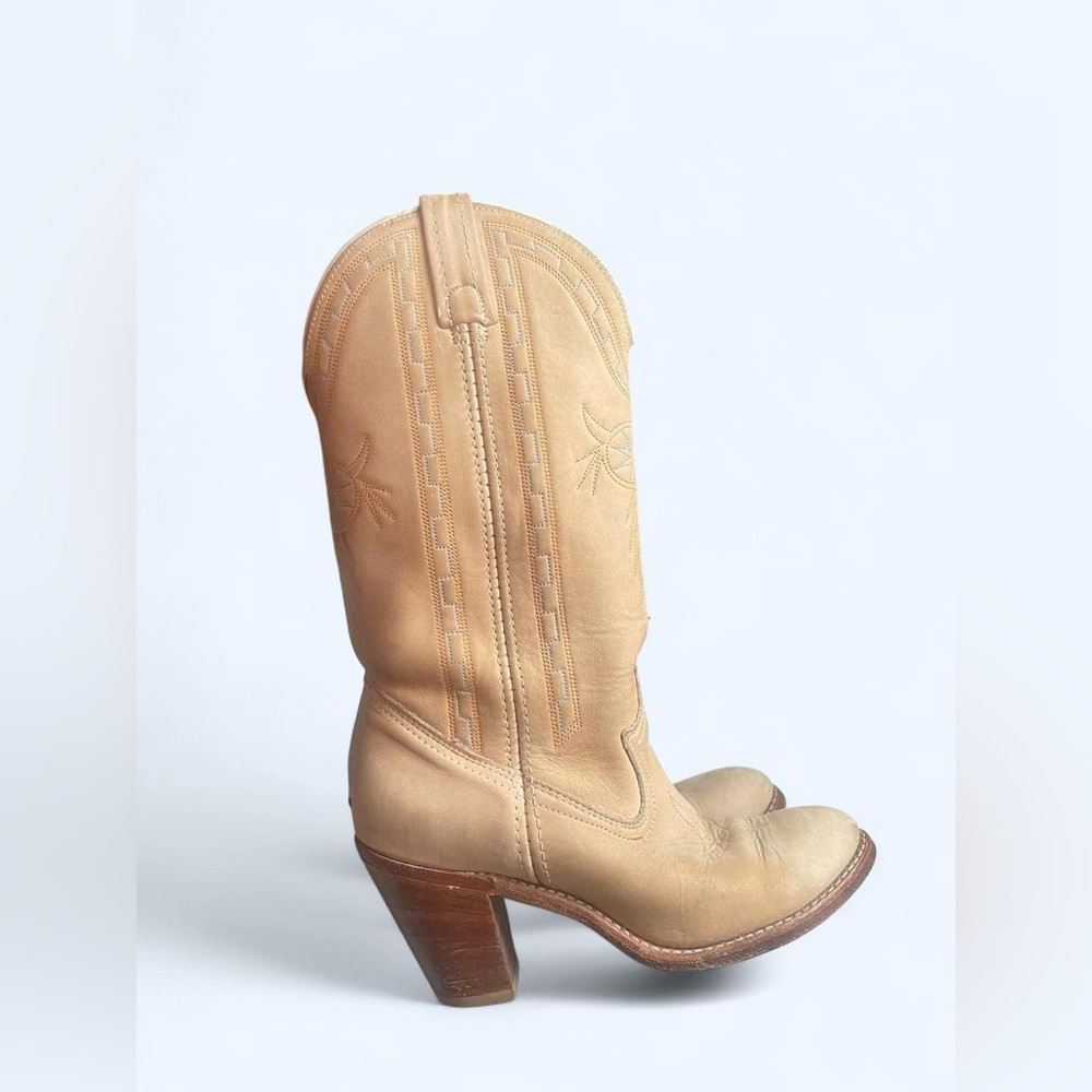 ACME Tan Leather Western Heeled Boots - Picture 6 of 8